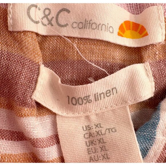 C&C California Women's Striped Linen Top XL Pastel Multicolor - Picture 4 of 4